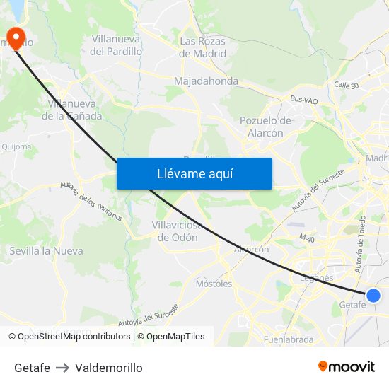 Getafe to Valdemorillo map