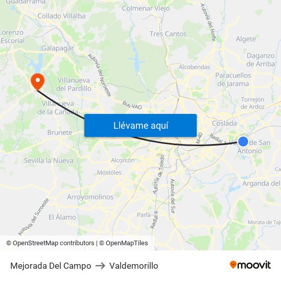 Mejorada Del Campo to Valdemorillo map