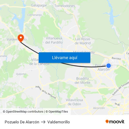 Pozuelo De Alarcón to Valdemorillo map