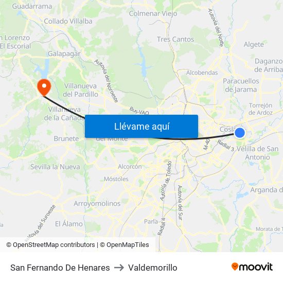 San Fernando De Henares to Valdemorillo map