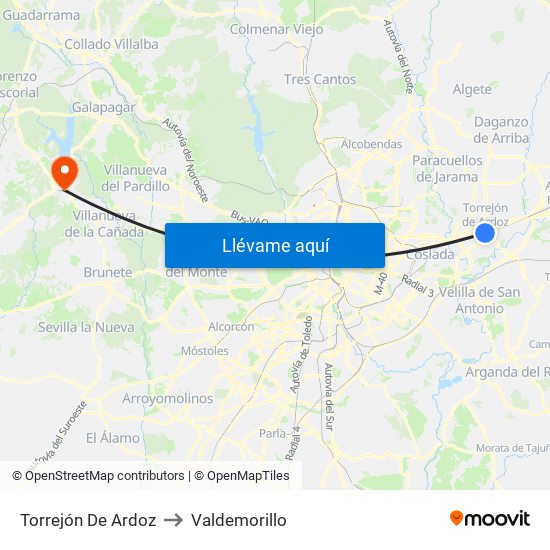 Torrejón De Ardoz to Valdemorillo map