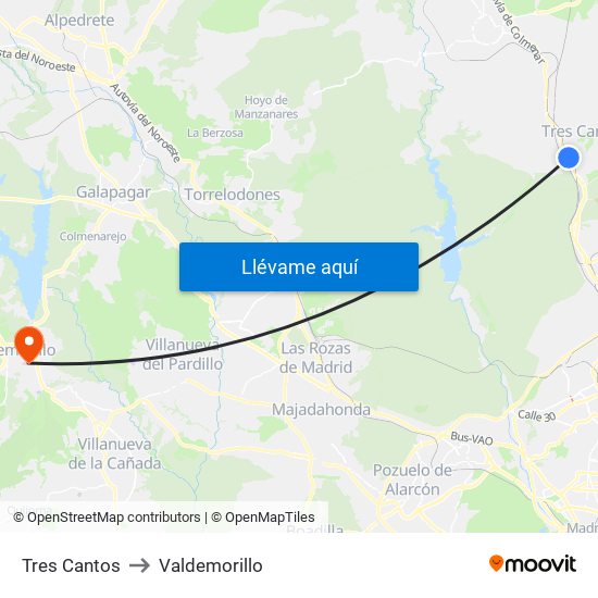 Tres Cantos to Valdemorillo map