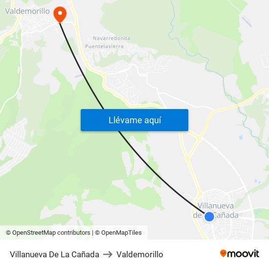 Villanueva De La Cañada to Valdemorillo map