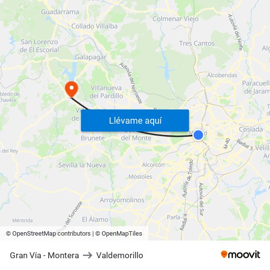 Gran Vía - Montera to Valdemorillo map