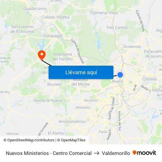 Nuevos Ministerios - Centro Comercial to Valdemorillo map