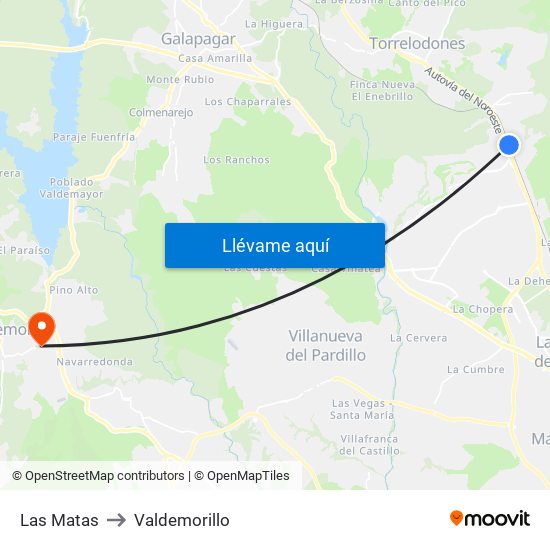 Las Matas to Valdemorillo map