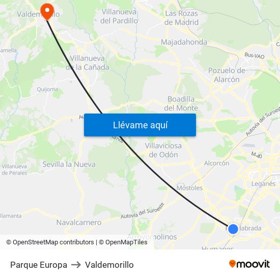 Parque Europa to Valdemorillo map