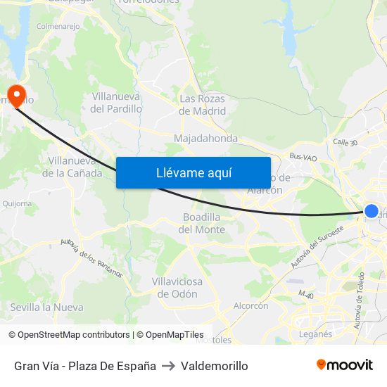 Gran Vía - Plaza De España to Valdemorillo map