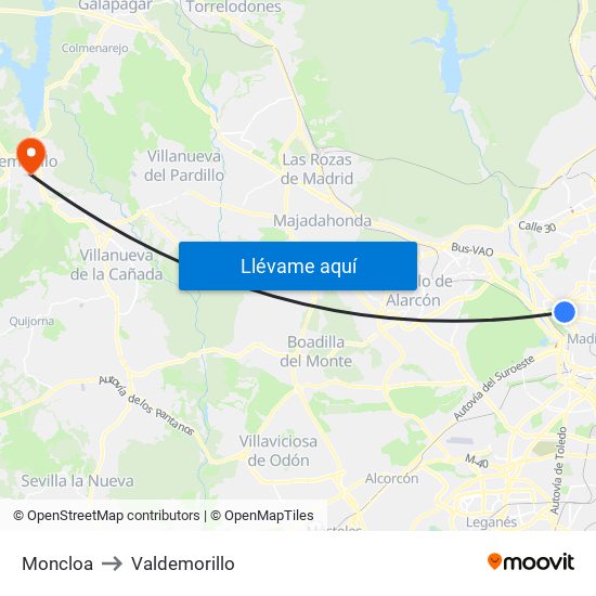 Moncloa to Valdemorillo map