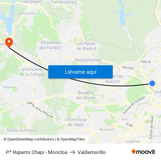 P.º Ruperto Chapí - Moncloa to Valdemorillo map