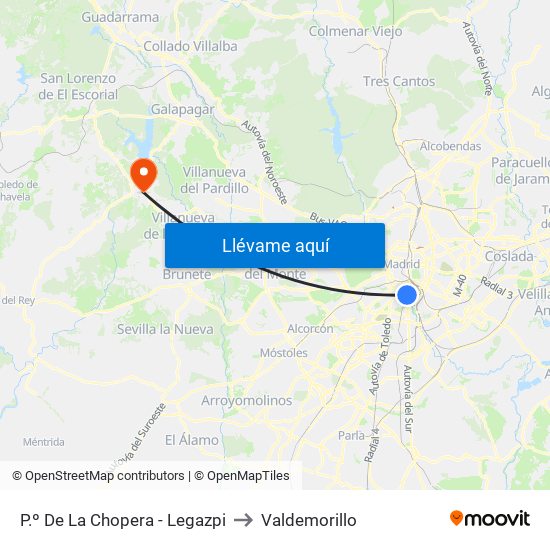 P.º De La Chopera - Legazpi to Valdemorillo map