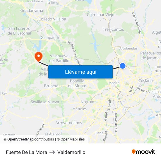 Fuente De La Mora to Valdemorillo map
