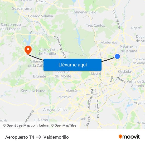 Aeropuerto T4 to Valdemorillo map