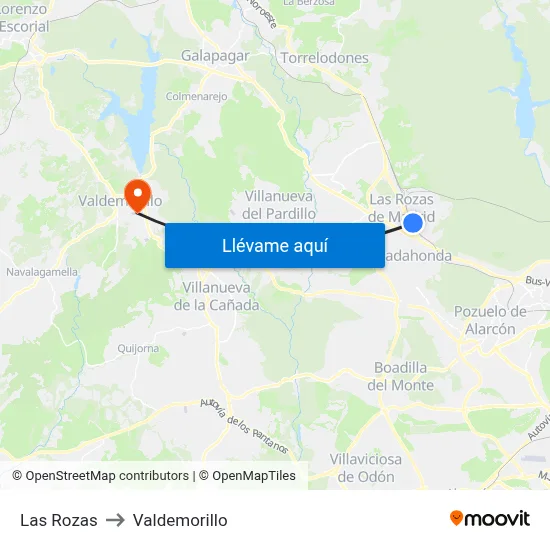 Las Rozas to Valdemorillo map