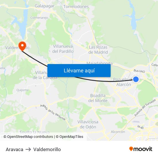 Aravaca to Valdemorillo map