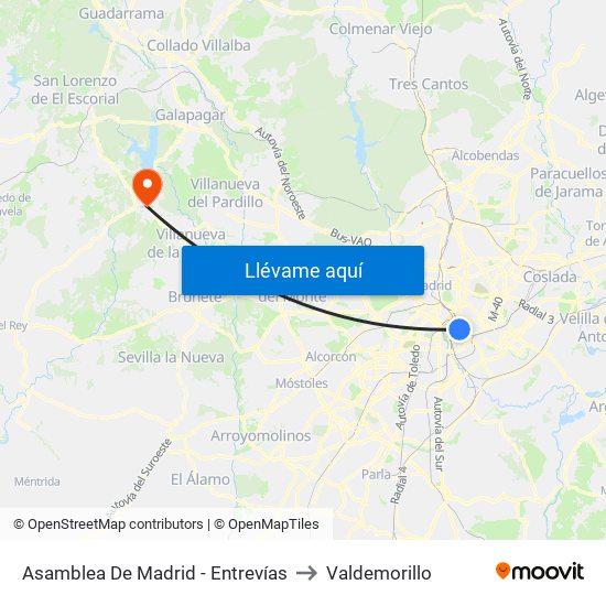Asamblea De Madrid - Entrevías to Valdemorillo map