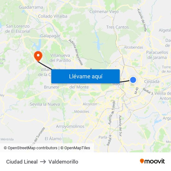 Ciudad Lineal to Valdemorillo map