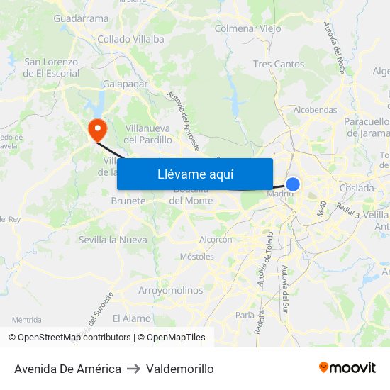 Avenida De América to Valdemorillo map