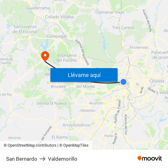 San Bernardo to Valdemorillo map