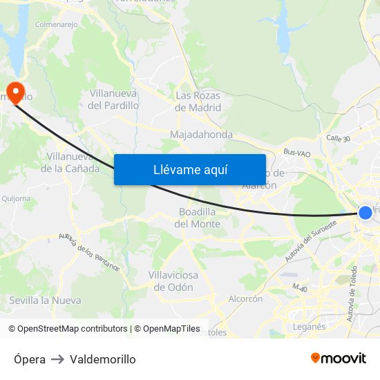 Ópera to Valdemorillo map