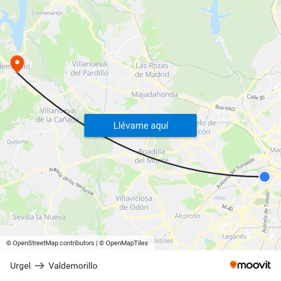 Urgel to Valdemorillo map