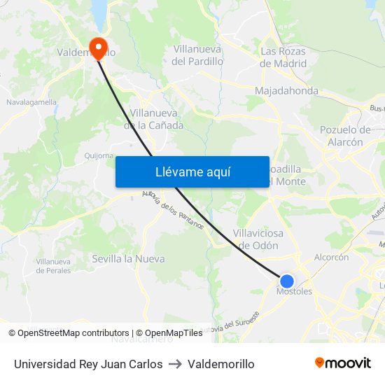 Universidad Rey Juan Carlos to Valdemorillo map