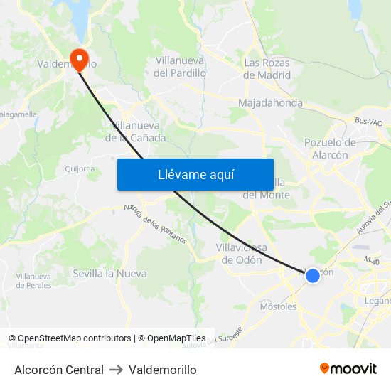 Alcorcón Central to Valdemorillo map