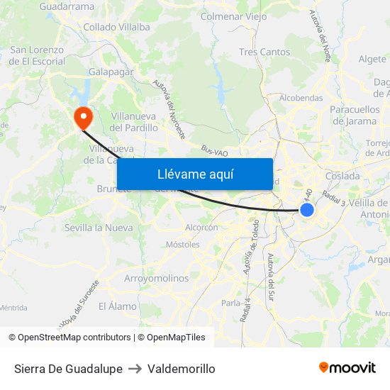 Sierra De Guadalupe to Valdemorillo map