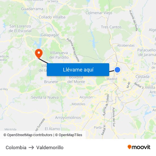 Colombia to Valdemorillo map