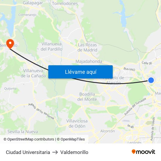 Ciudad Universitaria to Valdemorillo map