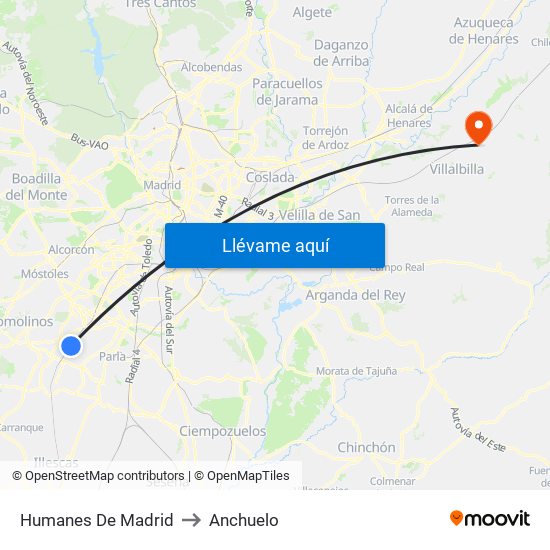 Humanes De Madrid to Anchuelo map