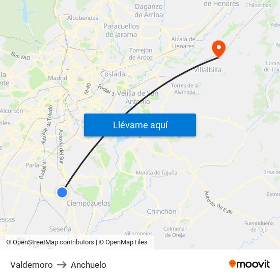 Valdemoro to Anchuelo map