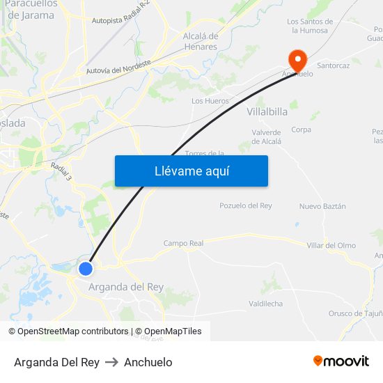 Arganda Del Rey to Anchuelo map