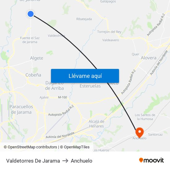 Valdetorres De Jarama to Anchuelo map