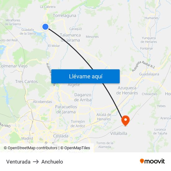 Venturada to Anchuelo map