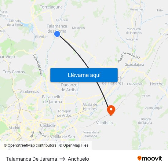 Talamanca De Jarama to Anchuelo map