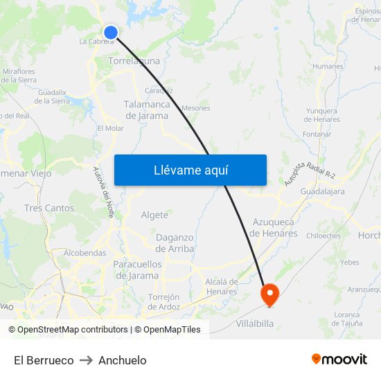 El Berrueco to Anchuelo map