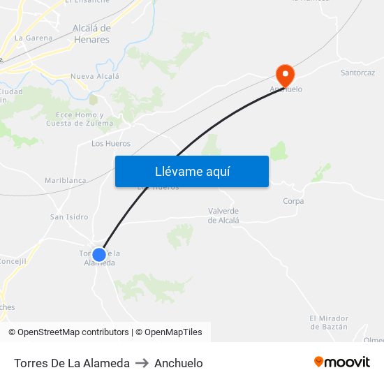 Torres De La Alameda to Anchuelo map