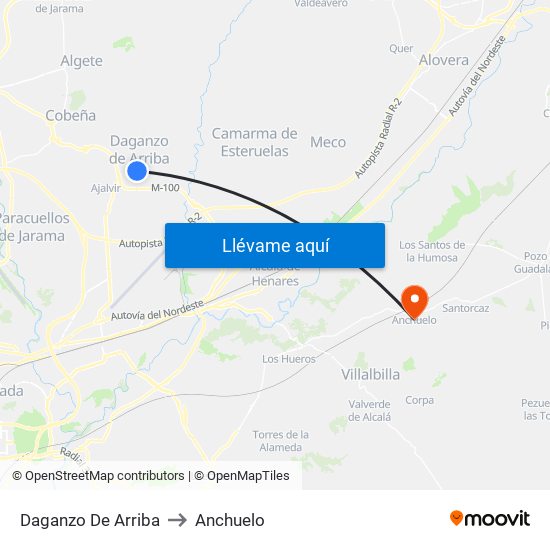 Daganzo De Arriba to Anchuelo map