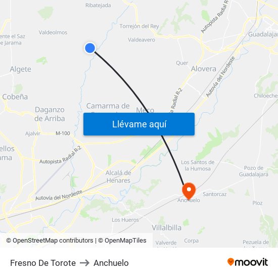 Fresno De Torote to Anchuelo map