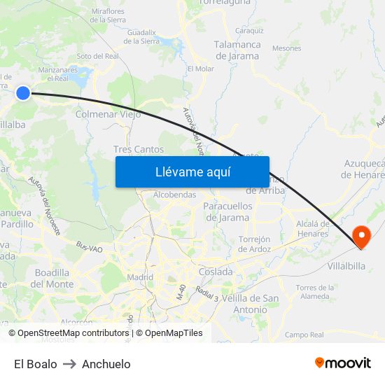 El Boalo to Anchuelo map