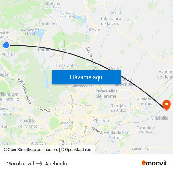 Moralzarzal to Anchuelo map