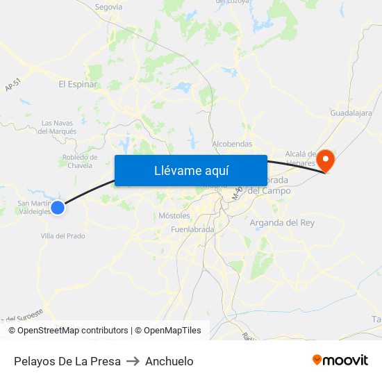 Pelayos De La Presa to Anchuelo map