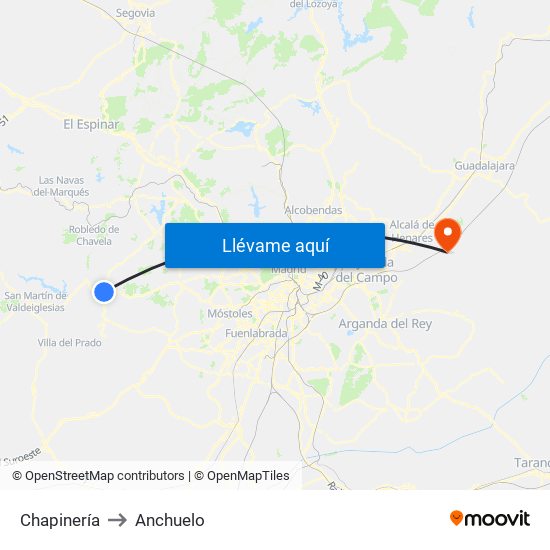 Chapinería to Anchuelo map