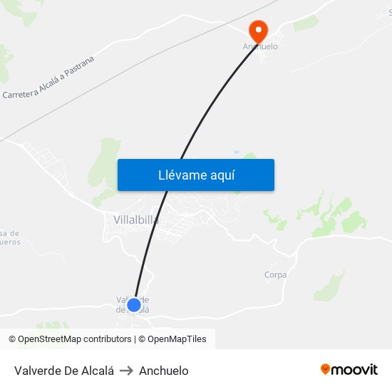 Valverde De Alcalá to Anchuelo map
