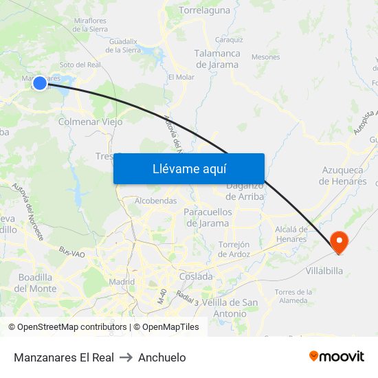 Manzanares El Real to Anchuelo map