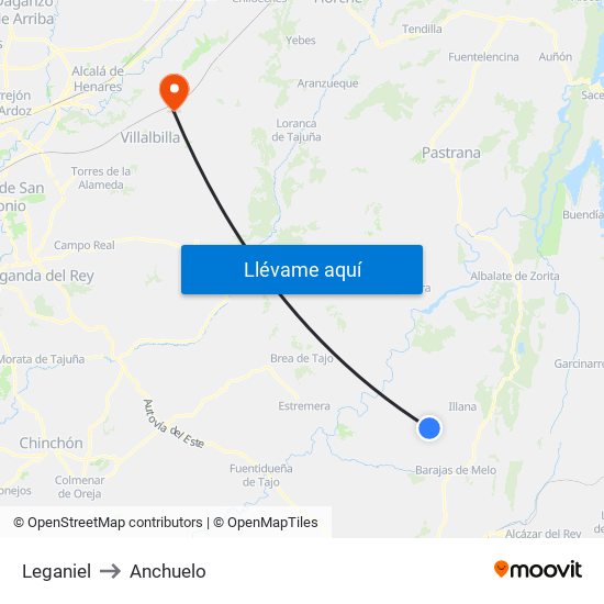 Leganiel to Anchuelo map