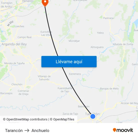 Tarancón to Anchuelo map