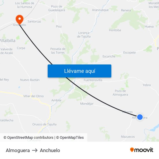 Almoguera to Anchuelo map