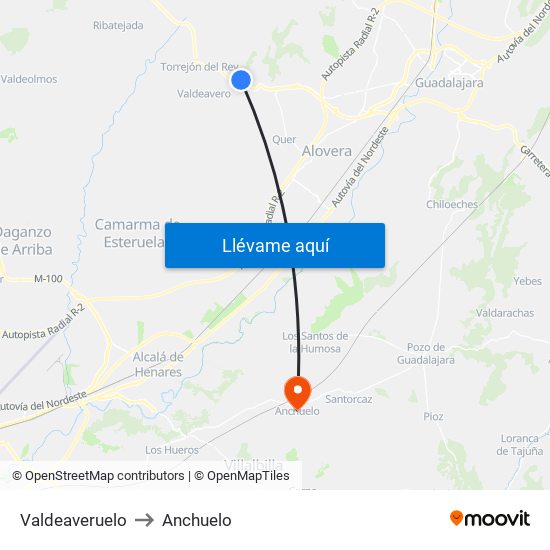 Valdeaveruelo to Anchuelo map